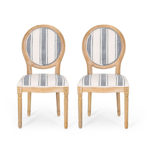 French Country-Inspired KD Dining Chair with Iconic Round Backrest in Blue Fabric
