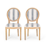 French Country-Inspired KD Dining Chair with Iconic Round Backrest in Blue Fabric