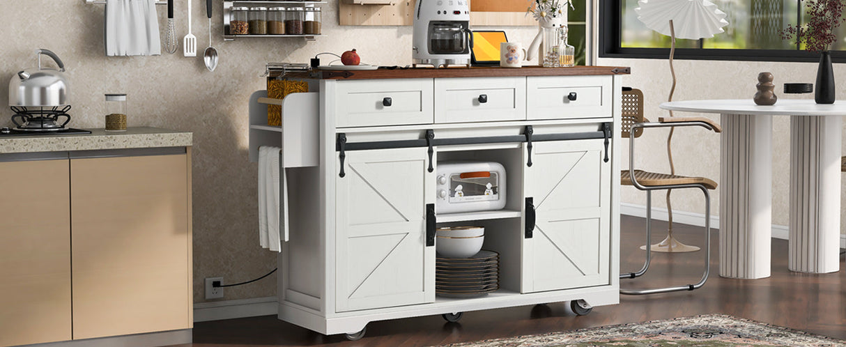 K&K 53.7" Farmhouse Kitchen Island with Power Outlet