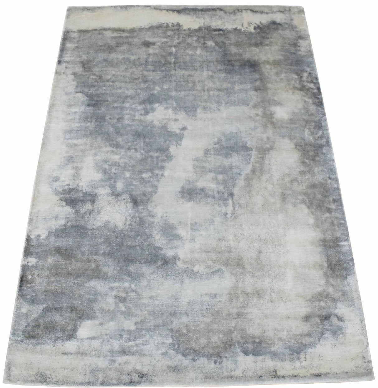 Hand Loom 5x8 Modern Abstract Ivory and Gray Viscose Rug