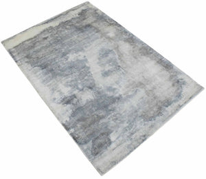 Hand Loom 5x8 Modern Abstract Ivory and Gray Viscose Rug