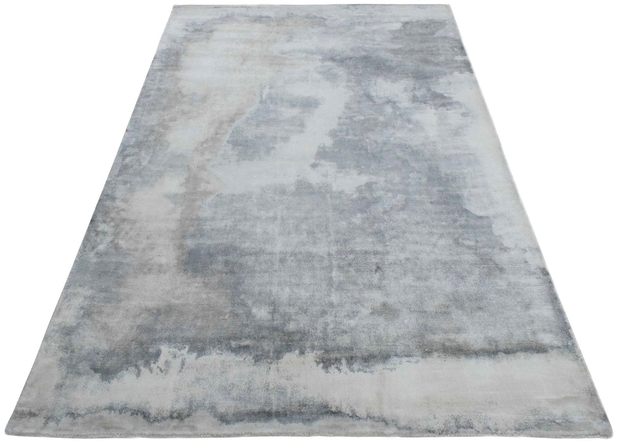 Hand Loom 5x8 Modern Abstract Ivory and Gray Viscose Rug