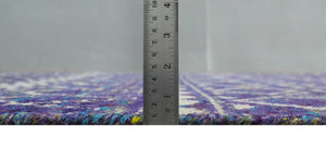 5.7x8.7 Hand Knotted Violet and Ivory Modern Contemporary Southwestern Tribal Trellis Recycled Silk Area Rug