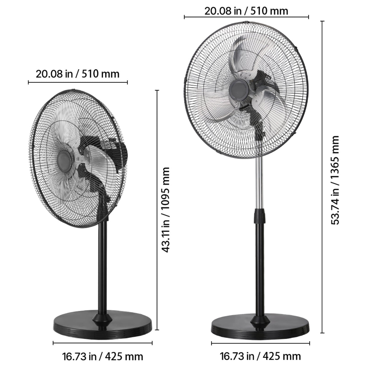 18" Industrial Pedestal Fan 3-Speed Oscillating Fan with Adjustable Height