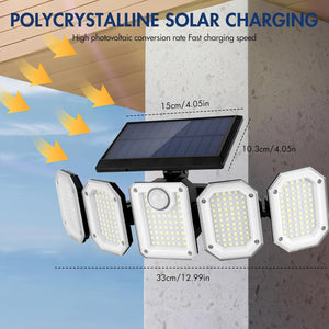 Solar Motion Sensor Flood Light – 300 LED, 5-Head, 7000K, Remote, Outdoor Use