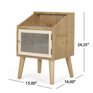 Contemporary End Table With Rattan Accents And Tempered Glass - Natural / White