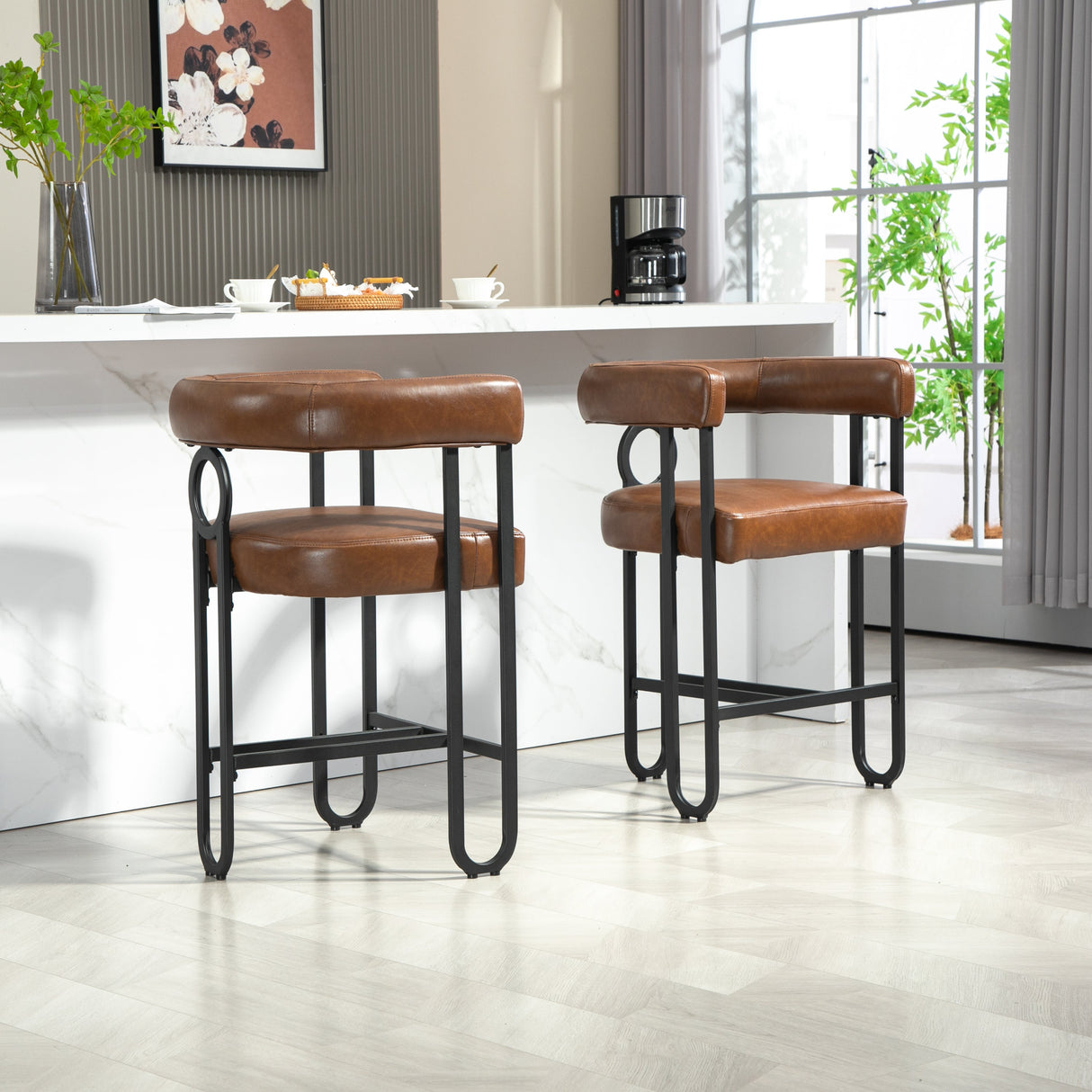 Household bar stools set of 2, modern upholstered with back