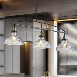 Industrial 3-Light Pendant Chandelier with Clear Glass Shades