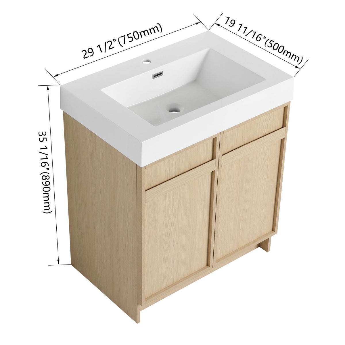 Light Brown Freestanding Bathroom Vanity with Resin Sink & Soft Close Cabinet Doors