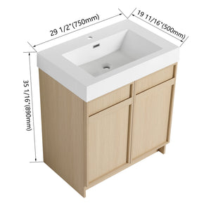 Light Brown Freestanding Bathroom Vanity with Resin Sink & Soft Close Cabinet Doors
