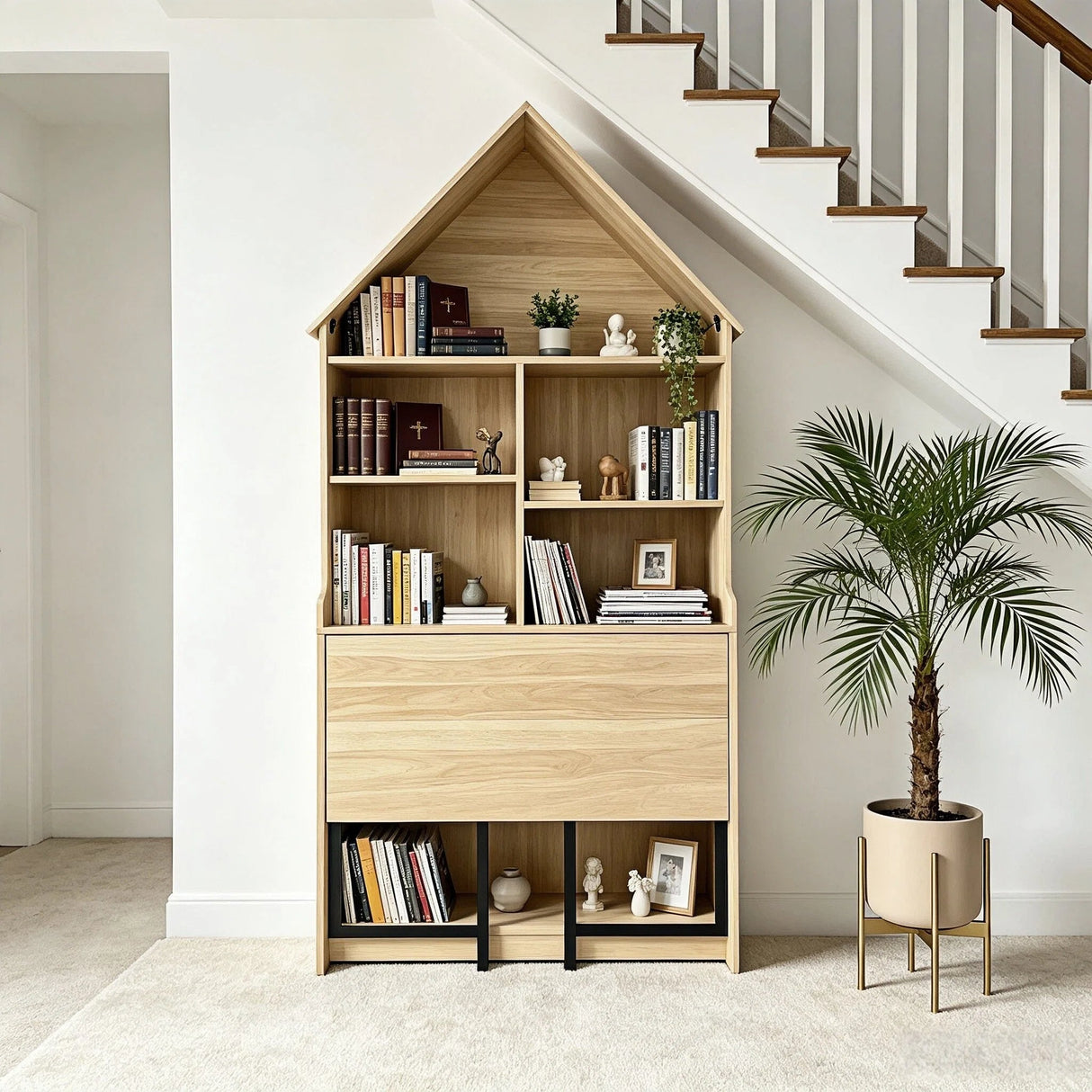 Folding Craft Desk with Storage Shelves