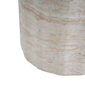 Elegant Indoor / Outdoor Lightweight Concrete Side Table With Travertine - Beige