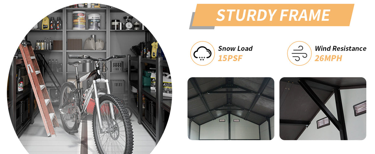 8x14 Ft Outdoor Resin Storage Shed with Windows