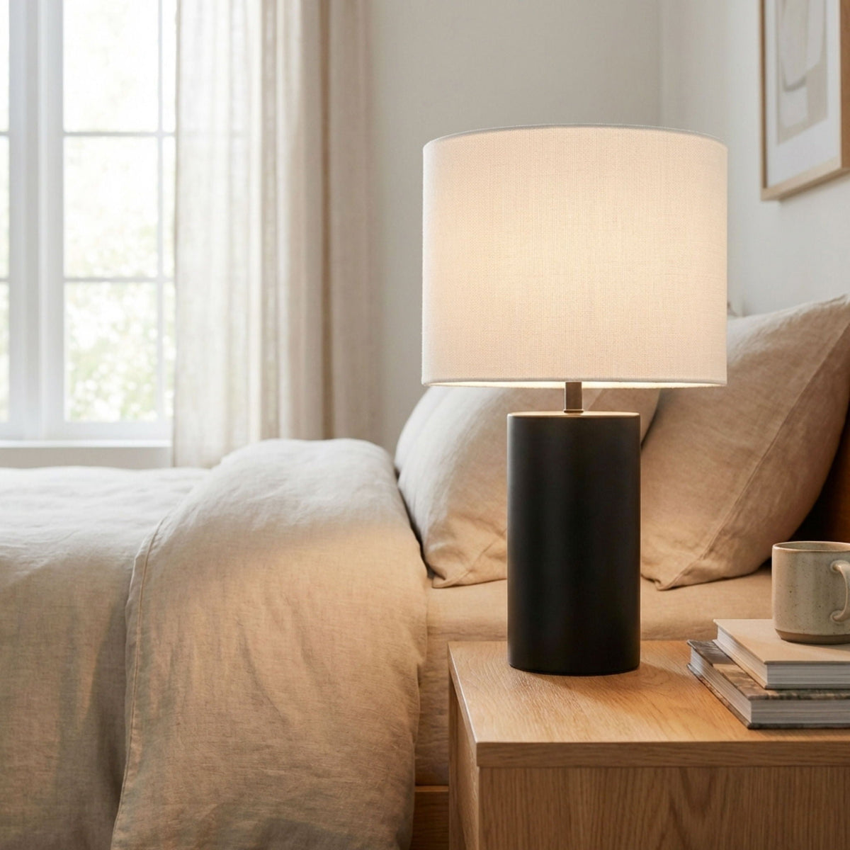 Aura - Table Lamp With On / Off Switch Block Base - Black / White