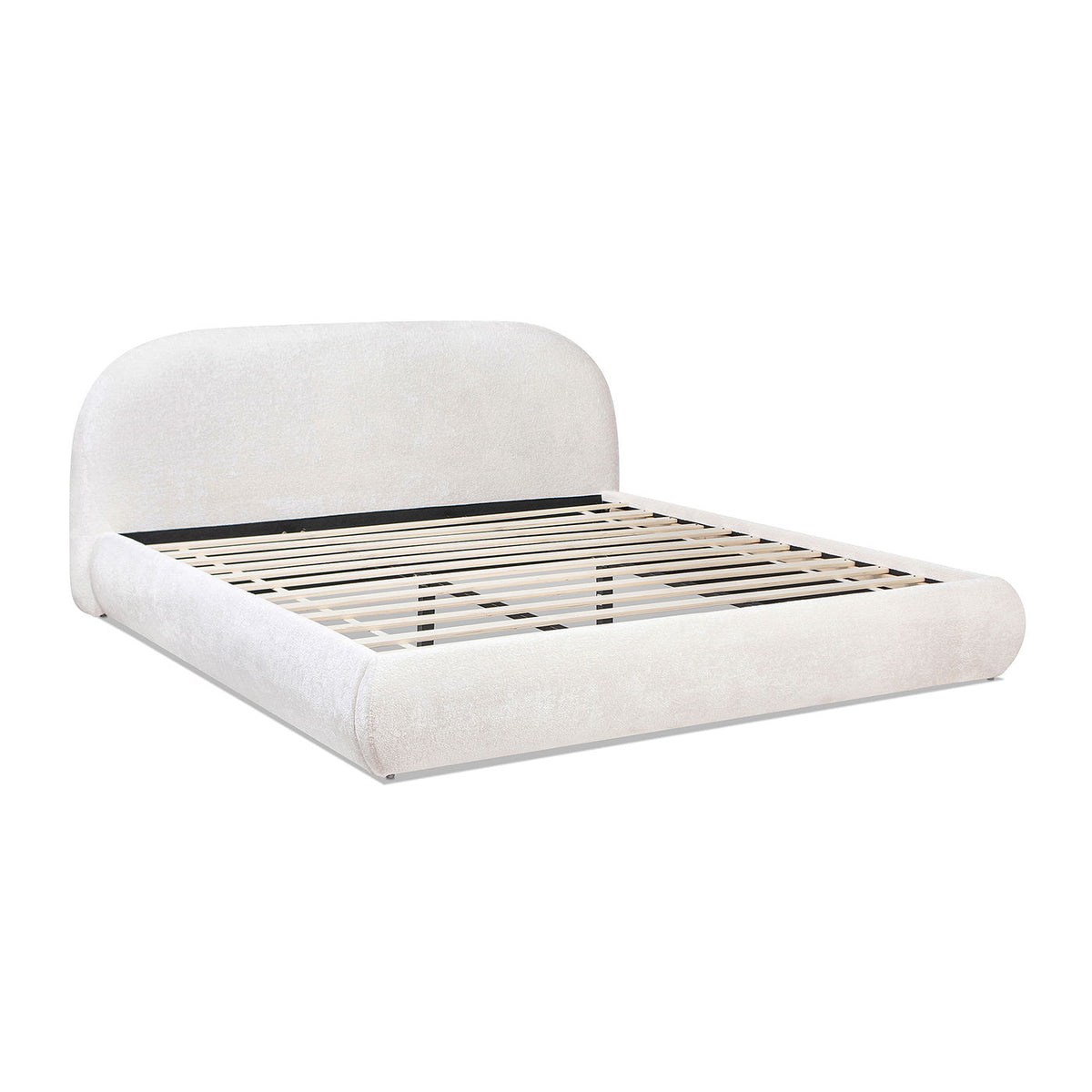 Archie Puffy Grounded Upholstered Platform Bed with Rounded Headboard - Green, White, Beige