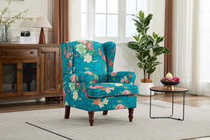 Modern Accent Chair with Retro Wood Legs - Floral