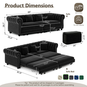 Chesterfield Sofa Bed - 3-in-1 Convertible Velvet Sofa