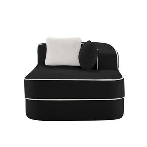 ELYSEES Right Chaise Sofa With Pillows Teddy Fabric - Black