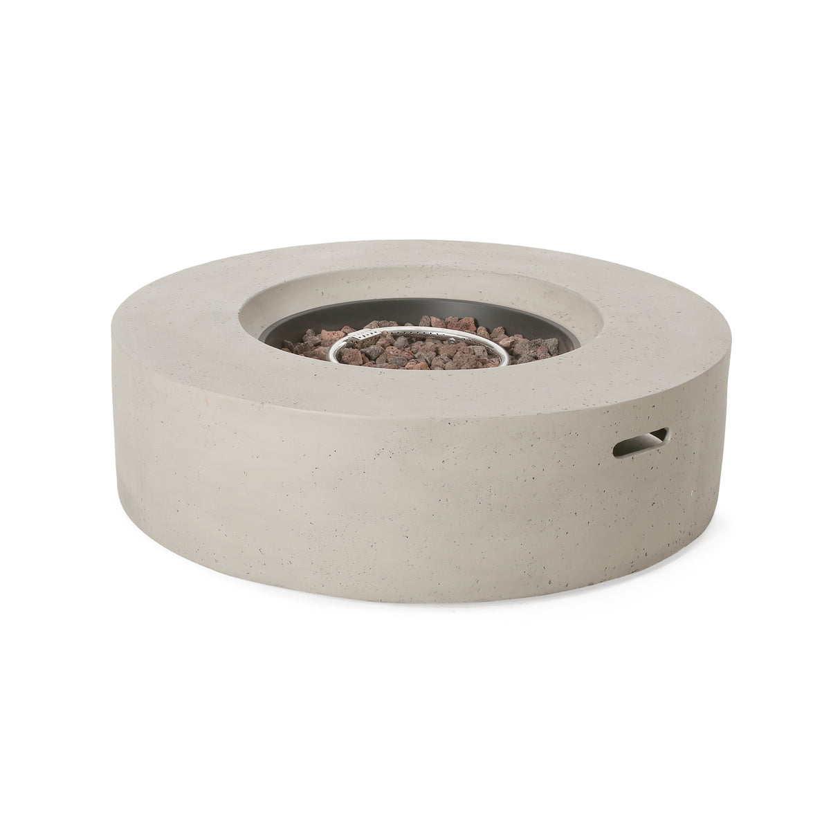 Modular circular concrete propane fire pit, light grey  50,000 btu