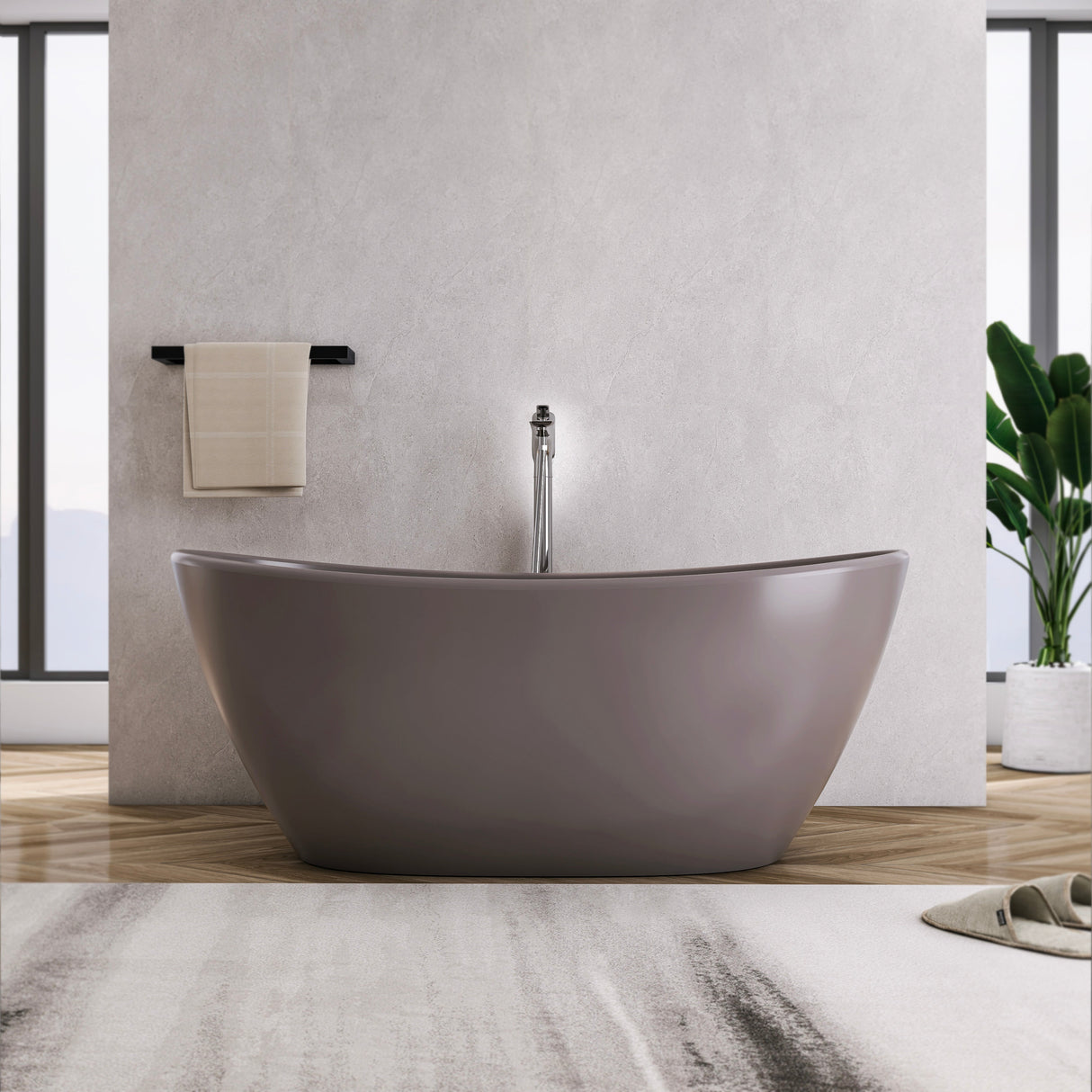61 Inch Freestanding Solid Surface Soaking Bathtub
