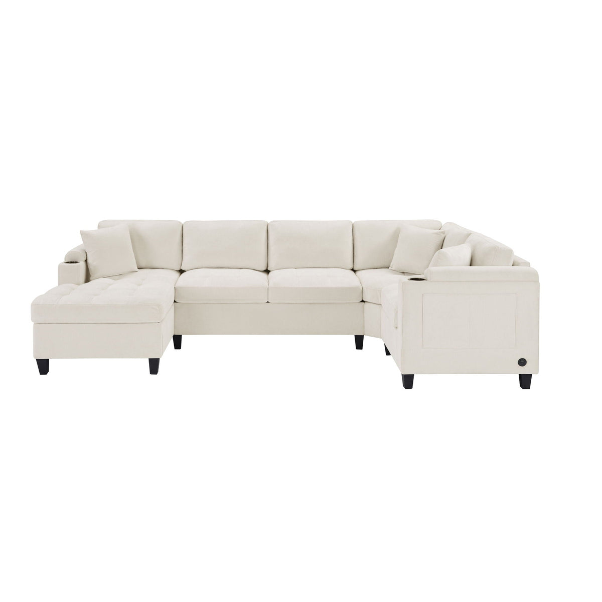 U Shaped Sectional Sofa, Corner Living Room Couch With Built In Cup Holders, Storage, USB Ports