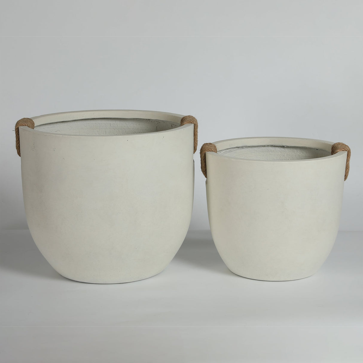 Round Concrete Planter Set of 2, Large Handmade Off White Pots