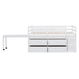 Loft Bed With Retractable Writing Desk And 4 Drawers, With Lateral Portable Desk And Shelves