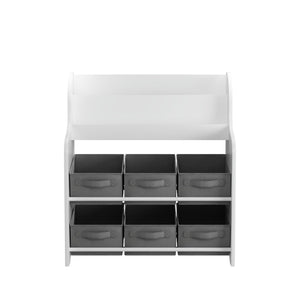 Children's Bookcase with 6 Storage Bins - Multi Functional Organizer - White