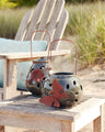 Ceramic lantern candle holder with metal leaf accent (set of 2)