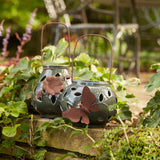 Ceramic lantern candle holder with metal leaf accent (set of 2)