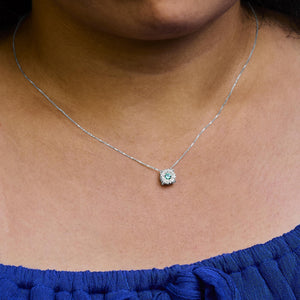 14K White Gold 3.8 MM Green Emerald and 1/3 Cttw Diamond Composite Halo 18" Pendant Necklace (F-G Color, VS2-SI1 Clarity)