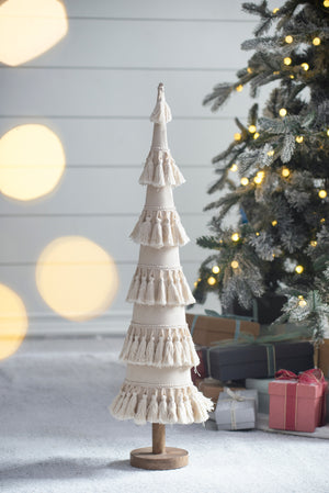 Fringes Embellished Cone With Wooden Base