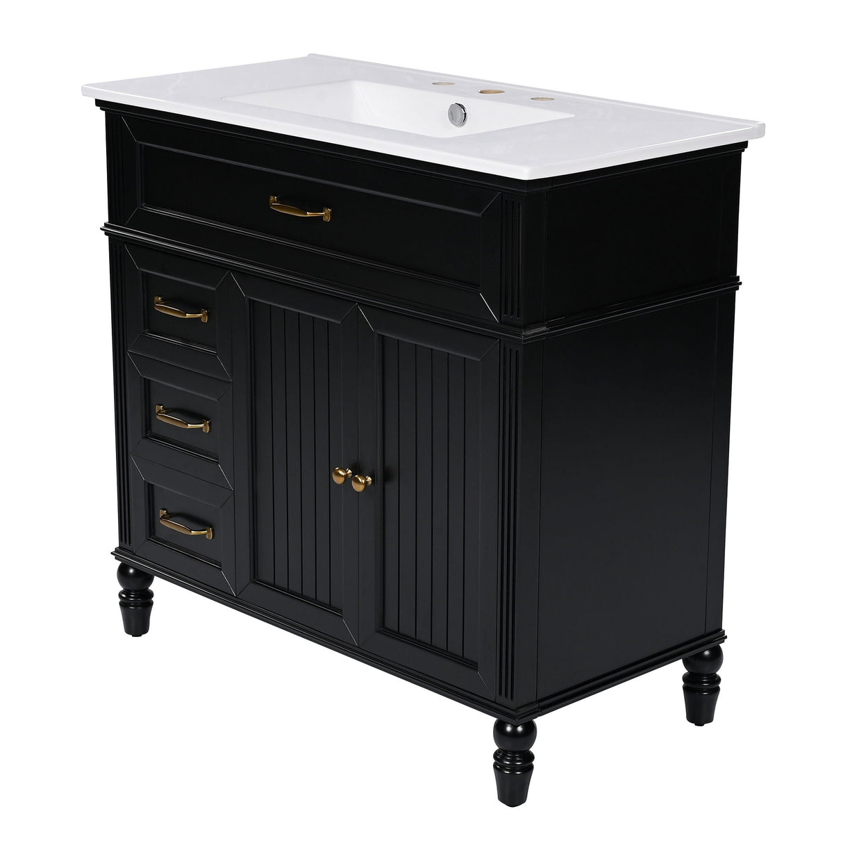 Bathroom Vanity With Sink, 2 Doors 2 Drawers, Freestanding Design
