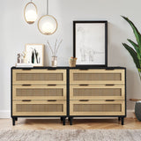 3-drawers rattan storage cabinet, black