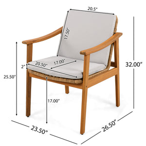 Outdoor Dining Chairs Set of 2, Teak Color Acacia Wood Frame