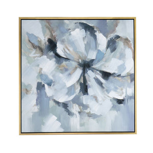 Large Modern Flower Oil Painting Square Frame Wall Art - Blue / Gray