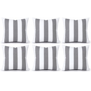6 Pack Outdoor Pillow Covers - Gray/White Striped