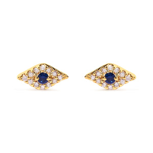 10K Yellow Gold Blue Sapphire and Diamond Accent Evil Eye Stud Earring (H-I Color, I1-I2 Clarity)