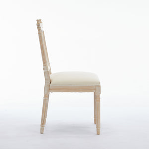 Antique Dining Chairs - Linen Fabric Upholstered Wooden Chairs Set of 2