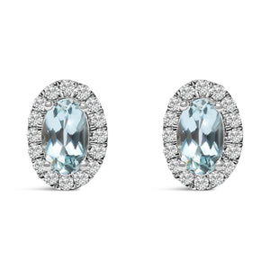 10K White Gold 5x3 MM Oval Purple Amethyst and Diamond Halo Stud Earrings (I-J Color, I1-I2 Clarity)