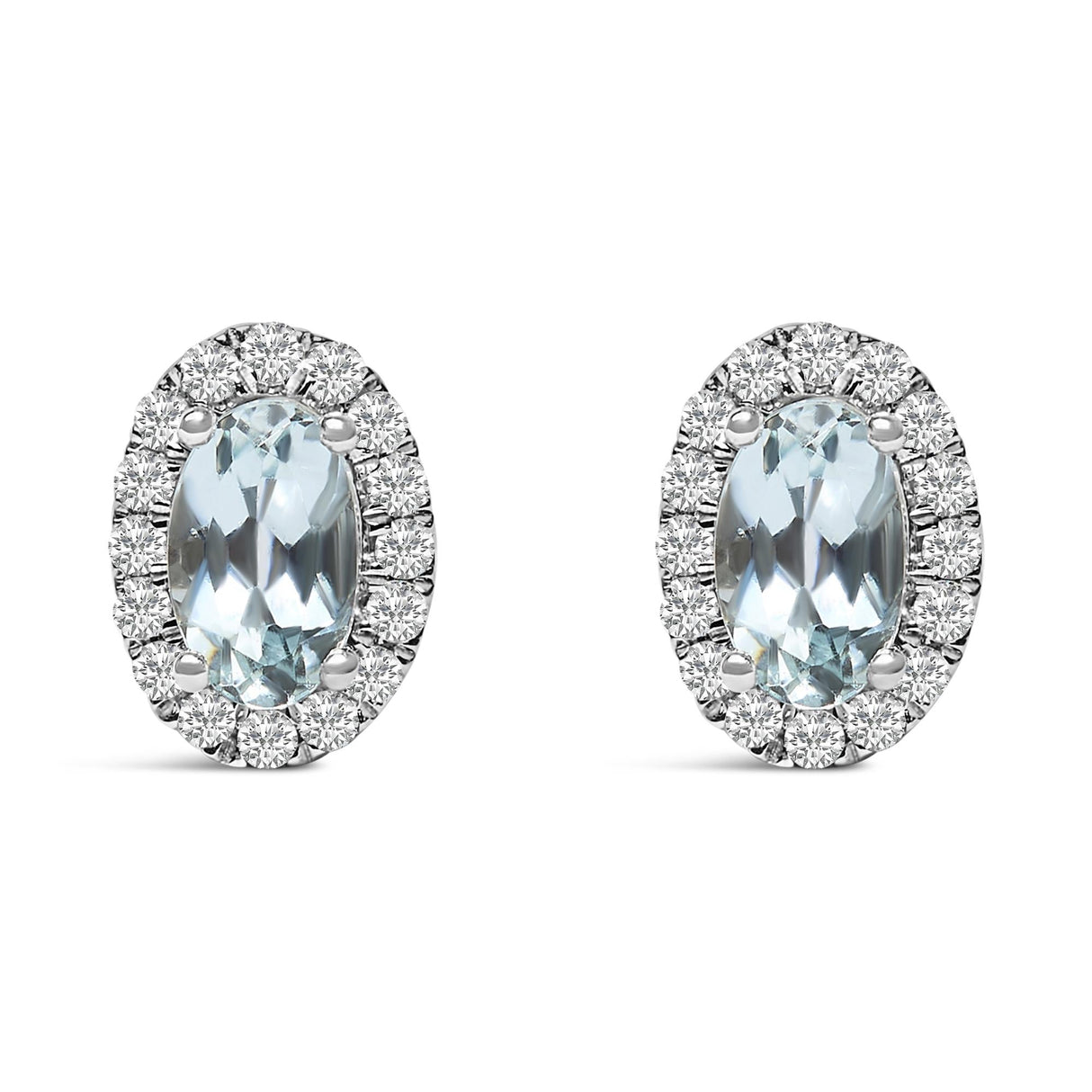 10K White Gold 5x3 MM Oval Cut Birthstone and Diamond Halo Stud Earrings (I-J Color, I1-I2 Clarity)