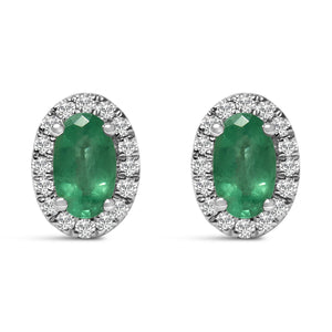 10K White Gold 5x3 MM Oval Cut Birthstone and Diamond Halo Stud Earrings (I-J Color, I1-I2 Clarity)