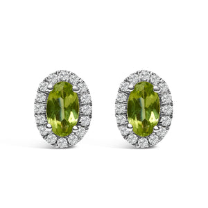 10K White Gold 5x3 MM Oval Purple Amethyst and Diamond Halo Stud Earrings (I-J Color, I1-I2 Clarity)