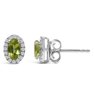 10K White Gold 5x3 MM Oval Cut Birthstone and Diamond Halo Stud Earrings (I-J Color, I1-I2 Clarity)