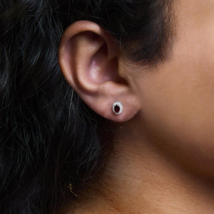 10K White Gold 5x3 MM Oval Cut Birthstone and Diamond Halo Stud Earrings (I-J Color, I1-I2 Clarity)