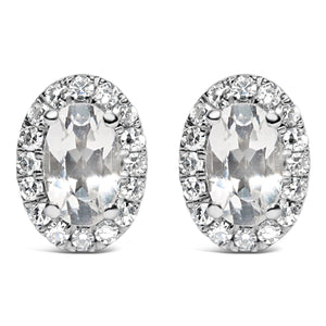 10K White Gold 5x3 MM Oval Purple Amethyst and Diamond Halo Stud Earrings (I-J Color, I1-I2 Clarity)