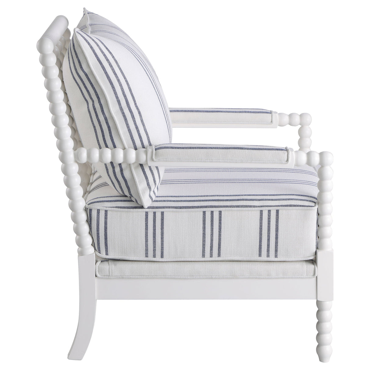 White and Navy Upholstered Stripe Accent Chair with Linen-Like Fabric