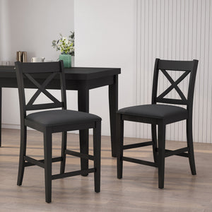 Farmhouse Style Counter Height Chair With Upholstered Seat