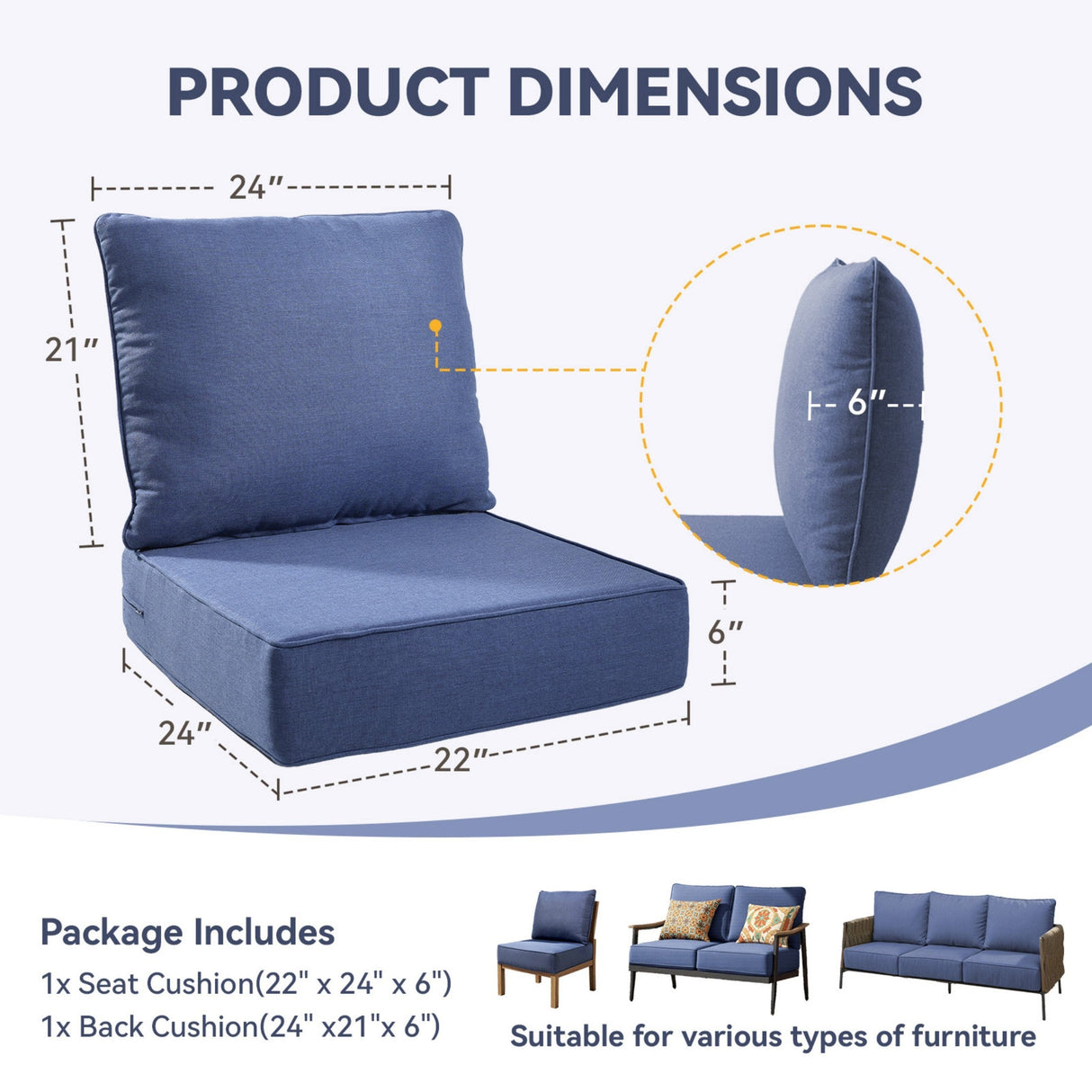 6-Inch Thicker Outdoor Chair Cushion Set - Waterproof