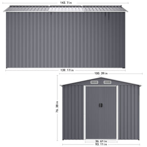 Outdoor Storage Shed Large Metal Tool Sheds, Heavy Duty Storage House With Sliding Doors